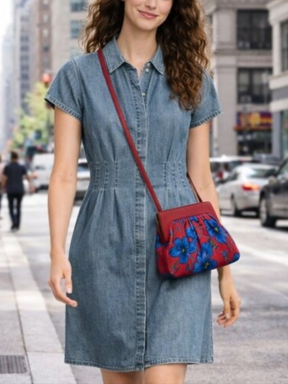 Patricua Nash Red Blue Leather Zelia Framed Clutch With brushed brass Handle Bag - Picture 2 of 9